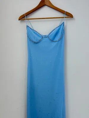 Parthea Light Blue Crystal Mesh Maxi Dress thumbnail 6
