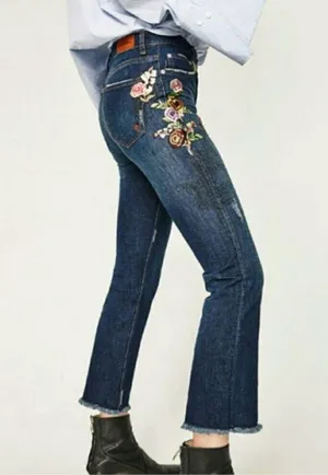 Zara Bookcut Jeans with Embroidery Size 2 thumbnail 1