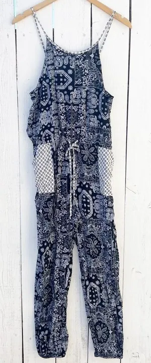 Loom & Thread Jumpsuit Large Paisley Patchwork Black White Boho Halter‎ Neck thumbnail 1