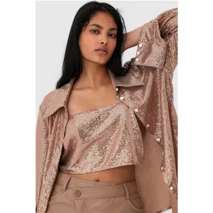 C/MEO Collective After Dark Sequin Blouse‎ Shirt Rose Gold NWT Size Medium 6 thumbnail 9