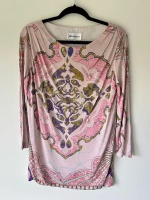 Emilio Pucci Pink Patterned Tunic Top 3/4 Sleeves Boat Neck Luxury Designer thumbnail 1