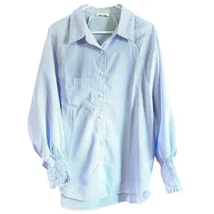 NEW Adora Oversized M Striped Shirt Lantern Sleeves‎ Blue White thumbnail 4