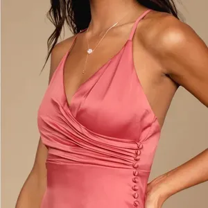 Lulu’s Outstanding Elegance Deep Rose Satin Surplice Maxi Dress Pink XL thumbnail 3