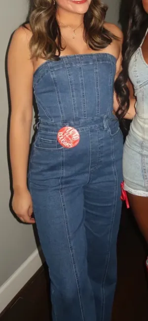 Forever 21 Denim Jumpsuit Strapless thumbnail 1