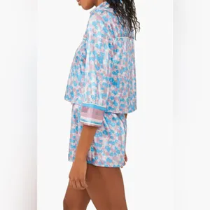 Free People Pillow Talk Satin Pajamas Top in Cool Lavender Size Small EUC thumbnail 4