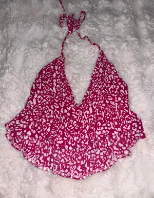 SheIn Pink leopard print halter top thumbnail 1