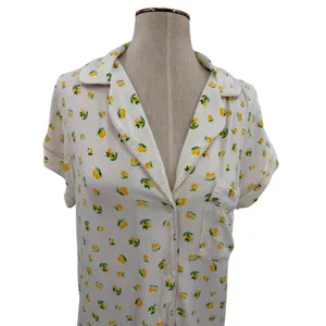 Eberjey Dianna Lemon‎ Print Short Sleeve Pajama Shirt White Yellow Medium thumbnail 4