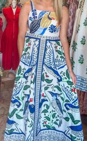 Sunday Up Tropical Colorful Toucan Tiered Maxi Dress Size Medium Cruise Vacation thumbnail 1