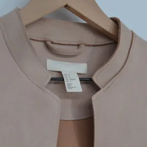 H&M Faux Suede Coat Womens 6 Blush Pink Belted Stand Collar Open Jacket thumbnail 4