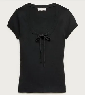 J.Crew | NWT Tie-Front Short-Sleeve Sweater Top Black | Sz S thumbnail 1
