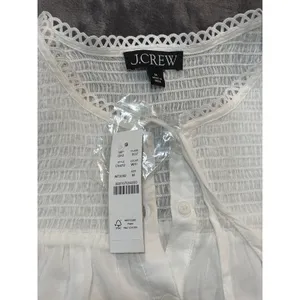 NWT J.Crew Smocked Cotton Popover top in cotton voile Blouse White Eyelet Trim M thumbnail 4