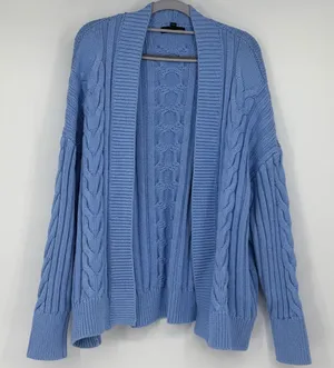 Banana Republic Love Blue Cable Knit Open Cardigan 100% Cotton Women's L thumbnail 1