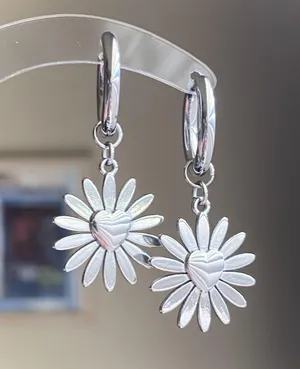 Handmade stainless steel sun heart flower boho retro vintage style 2WAY hoop earrings☀️ thumbnail 1