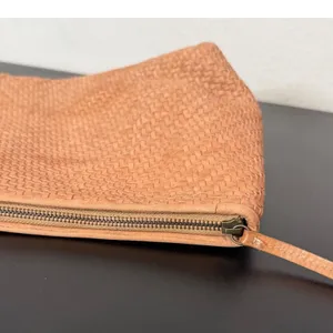 Lucky Brand Woven Leather Clutch Women Large Tan Bohemian Zipper Pouch thumbnail 2