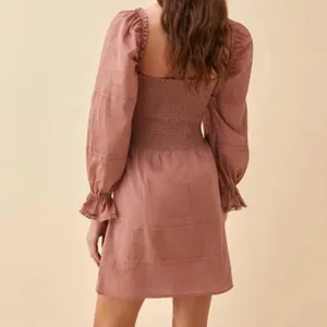 Reformation Dunes Smocked Long Sleeve Mini Dress Praline Pink Rose‎ thumbnail 3