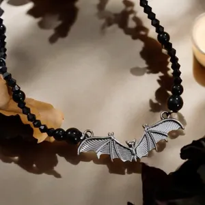 Gothic Bat Pendant Black Bead Necklace, Simple Creative Design Fashion Jewelry‎ thumbnail 7