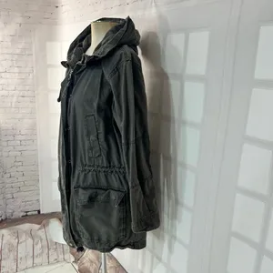Gap Grey Winter Warmth Full Zip Snap Mid Length Cotton Hooded Jacket Size XL thumbnail 3