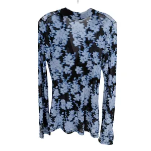 Free People Lucky Shirtee Top Womens S Blue Floral Sheer Ruched Boho Y2K Indie thumbnail 7