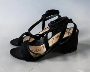 SAM EDELMAN Black Suede Block Heels Sandals Size 7 thumbnail 1