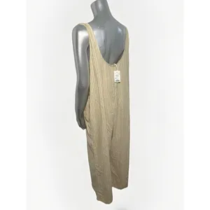 Marine Layer Striped Jumpsuit Womens Small Tan White Hemp Blend Coastal Wide Leg thumbnail 4