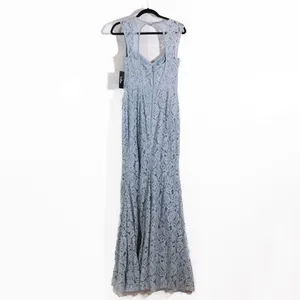 NEW Lulus Rosetta Slate Blue Allover Lace Cut Out Back Maxi Dress Medium thumbnail 4