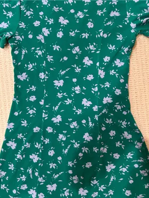 Mango Green with purple florals V-Neck button down mini Dress thumbnail 5