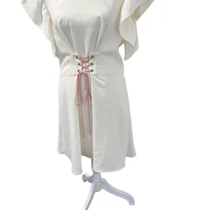 Amanda Uprichard Fairy Ivory Pink Corset Flutter Sleeve Fit Flare Mini Dress L thumbnail 4