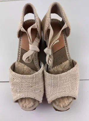 UGG Australia Raffia Wedge Sandals‎ Espadrille Peep Toe Ankle Tie Beige Size 6 thumbnail 1