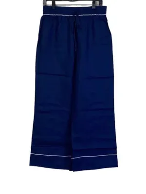 Hill House The Skylar Navy Blue Linen Wide Leg High Rise Pants Small thumbnail 3