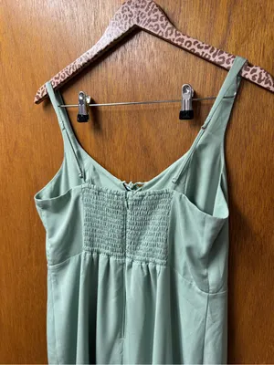 Abercrombie & Fitch Corset Lace-Up Midi Dress Slit Light Green Large Petite thumbnail 7