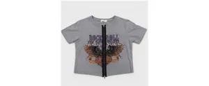 Gray Rock N Roll Graphic Crop Zip Tee Indie Sleaze Grunge S thumbnail 4