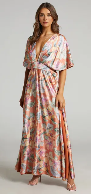 New Showpo Sophia Maxi Dress Plunge Neck Dress In Multi Floral Small MSRP $129 thumbnail 1