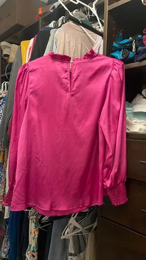 Boutique, Long Sleeve, Hot Pink Silk Top thumbnail 2