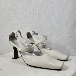 Apostrophe Cate Heels Womens 7.5 White Leather Square Toe Bridal‎ Wedding Party thumbnail 3