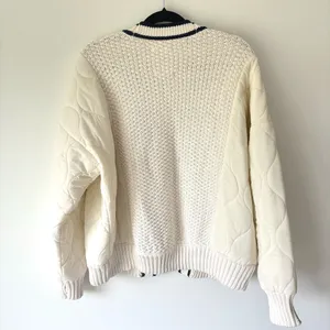 Offline by Aerie Quilted Knit Cardigan Puffer Cream Navy Oversized Sweater Cozy thumbnail 11