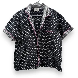 Lele Sadoughi x Roller Rabbit Black, White & Pink Heart Print Pajama‎ Set Sz L thumbnail 3