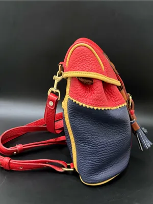 Rare Vintage DOONEY & BOURKE Teton AWL Lipstick Red Navy Yellow Leather Backpack thumbnail 2