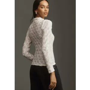 Anthropologie Maeve Talia Long Sleeve Mock Neck Textured Top in Ivory Women's S thumbnail 3