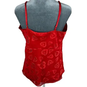 Red Babydoll Camisole Tank Top Medium Textured Hearts Mesh Coquette Y2K Vintage‎ thumbnail 2