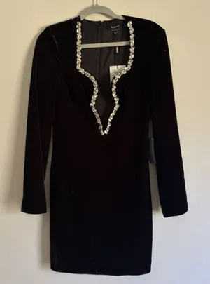 Bardot Audrina‎ Velvet Dress NWT Medium 6 Anthropologie Black Rhinestone Trim thumbnail 1