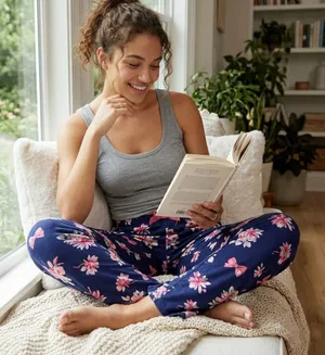 aerie Casual Pink Floral Blue Pajama PJ Lounge Pants Small thumbnail 1