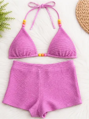 Dippin’ Daisy’s Pink Textured Bikini Set Size M Bali Top High Waist Bottom thumbnail 1
