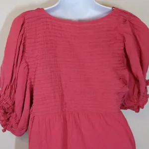Free People Elsie Puff Sleeve Cotton Linen Blend Tunic‎ Top Women XS Pink Boho thumbnail 11