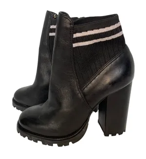 Schutz Black Leather Sock Top Lug Chunky Boots Size 6B thumbnail 1