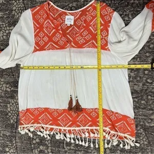 Misa Los Angeles Women’s Size M Cream Saffron Print Marcella Tassel Blouse Top thumbnail 9