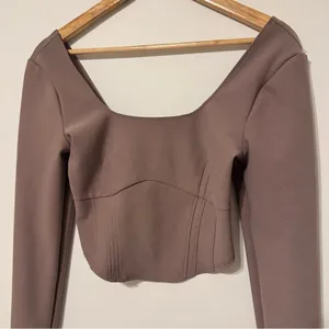 Abercrombie & Fitch Long Sleeved Corset Scoopneck Top Size Small Brown Contour thumbnail 3