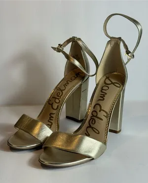 Sam Edelman Yaro Gold metallic Ankle-Strap Block Heel‎ Sandals - Size 10 thumbnail 1