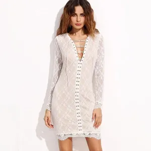 ✨White Lace Up V Neck Scallop Lace Dress✨ thumbnail 2