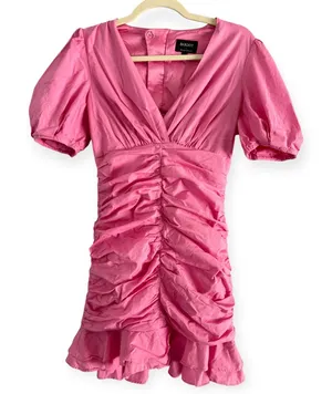 Bardot Pink Ruched Mini Dress Size 4 Bubble Retro Flirty Feminine thumbnail 1