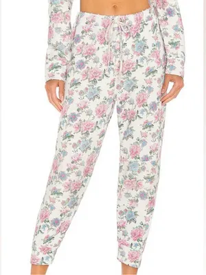 Love Shack Fancy Floral Jogger Pants - Pink & White thumbnail 1